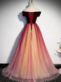 Ndyad off shoulder tulle long prom dress burgundy formal dress HZ1024