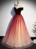 Ndyad off shoulder tulle long prom dress burgundy formal dress HZ1024