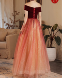 Ndyad off shoulder tulle long prom dress burgundy formal dress HZ1024