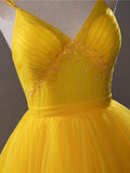 Ndyad v neck tulle long prom dress high low long yellow graduation dress HZ1024