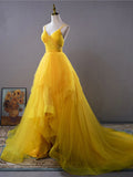 Ndyad v neck tulle long prom dress high low long yellow graduation dress HZ1024