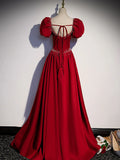 Evafashion A line satin beads long prom dress burgundy evening dress HZ1024