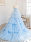 Ndyad tulle long prom dress blue tulle long evening dress HZ1024