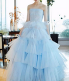 Ndyad tulle long prom dress blue tulle long evening dress HZ1024