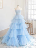 Ndyad tulle long prom dress blue tulle long evening dress HZ1024