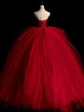 Ndyad tulle beads long prom dress, burgundy tulle wedding dress HZ1024