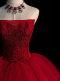 Ndyad tulle beads long prom dress, burgundy tulle wedding dress HZ1024