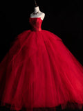 Ndyad tulle beads long prom dress, burgundy tulle wedding dress HZ1024