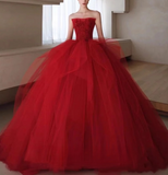Ndyad tulle beads long prom dress, burgundy tulle wedding dress HZ1024