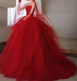 Ndyad tulle beads long prom dress, burgundy tulle wedding dress HZ1024