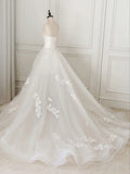 Ndyad V Neck Tulle Lace Long Wedding Dress, Ivory Tulle Wedding Gown HZ1024