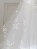 Ndyad V Neck Tulle Lace Long Wedding Dress, Ivory Tulle Wedding Gown HZ1024