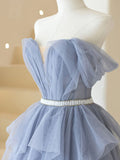 Ndyad purple tulle long prom dress, purple A line evening dress HZ1024