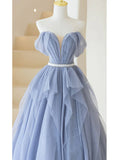 Ndyad purple tulle long prom dress, purple A line evening dress HZ1024