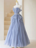 Ndyad purple tulle long prom dress, purple A line evening dress HZ1024