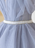 Ndyad purple tulle long prom dress, purple A line evening dress HZ1024