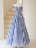 Ndyad purple tulle long prom dress, purple A line evening dress HZ1024