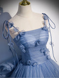Ndyad tulle long prom dress, blue tulle formal dress HZ1024