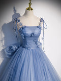 Ndyad tulle long prom dress, blue tulle formal dress HZ1024