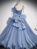 Ndyad tulle long prom dress, blue tulle formal dress HZ1024