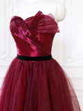 Ndyad Sweetheart Neck Tulle Burgundy Long Prom Dress, Burgundy Long Formal Dress HZ1024