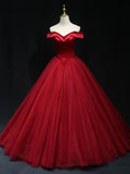 Ndyad off shoulder beads long prom dress burgundy formal dress HZ1024