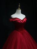 Ndyad off shoulder beads long prom dress burgundy formal dress HZ1024