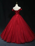 Ndyad off shoulder beads long prom dress burgundy formal dress HZ1024