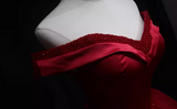 Ndyad off shoulder beads long prom dress burgundy formal dress HZ1024