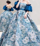 Evafashion A line satin long prom dress blue long evening dress HZ1024