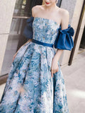 Evafashion A line satin long prom dress blue long evening dress HZ1024
