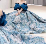 Evafashion A line satin long prom dress blue long evening dress HZ1024