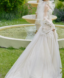 Ndyad Off-white Sweetheart Neckline Tulle lace dress, Off-white formal dress HZ1024