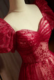 Ndyad line burgundy tulle sequin long prom dress, burgundy formal dress HZ1024
