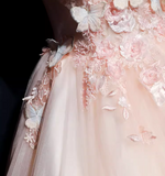 Ndyad round neck tulle lace long prom dress, pink sweet 16 dress HZ1024