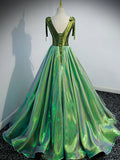 Ndyad v neck green long prom dress, green formal graduation dress HZ1024