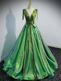 Ndyad v neck green long prom dress, green formal graduation dress HZ1024