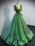 Ndyad v neck green long prom dress, green formal graduation dress HZ1024