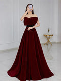 Evafashion A line burgundy long prom dress, velvet bridesmaid dresses HZ1024
