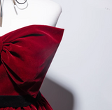 Evafashion A line burgundy long prom dress, velvet bridesmaid dresses HZ1024