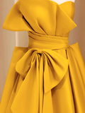 Ndyad satin long prom dress, yellow evening dress HZ1024