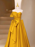 Ndyad satin long prom dress, yellow evening dress HZ1024