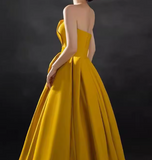 Ndyad satin long prom dress, yellow evening dress HZ1024