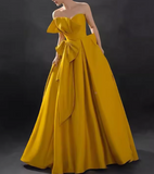 Ndyad satin long prom dress, yellow evening dress HZ1024
