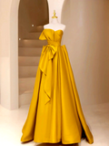 Ndyad satin long prom dress, yellow evening dress HZ1024