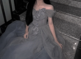 Ndyad sweetheart neck tulle long prom dress, gray evening dress HZ1024