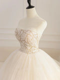 Ndyad tulle sequin beads long prom dress, champagne evening dress HZ1024