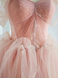 Ndyad pink sweetheart neck tulle long prom dress, pink tulle formal dress HZ1024