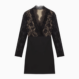 Ndyad patchwork long sleeve v-neck tight hip dress HZ1024
