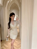Ndyad patchwork long sleeve v-neck tight hip dress HZ1024
